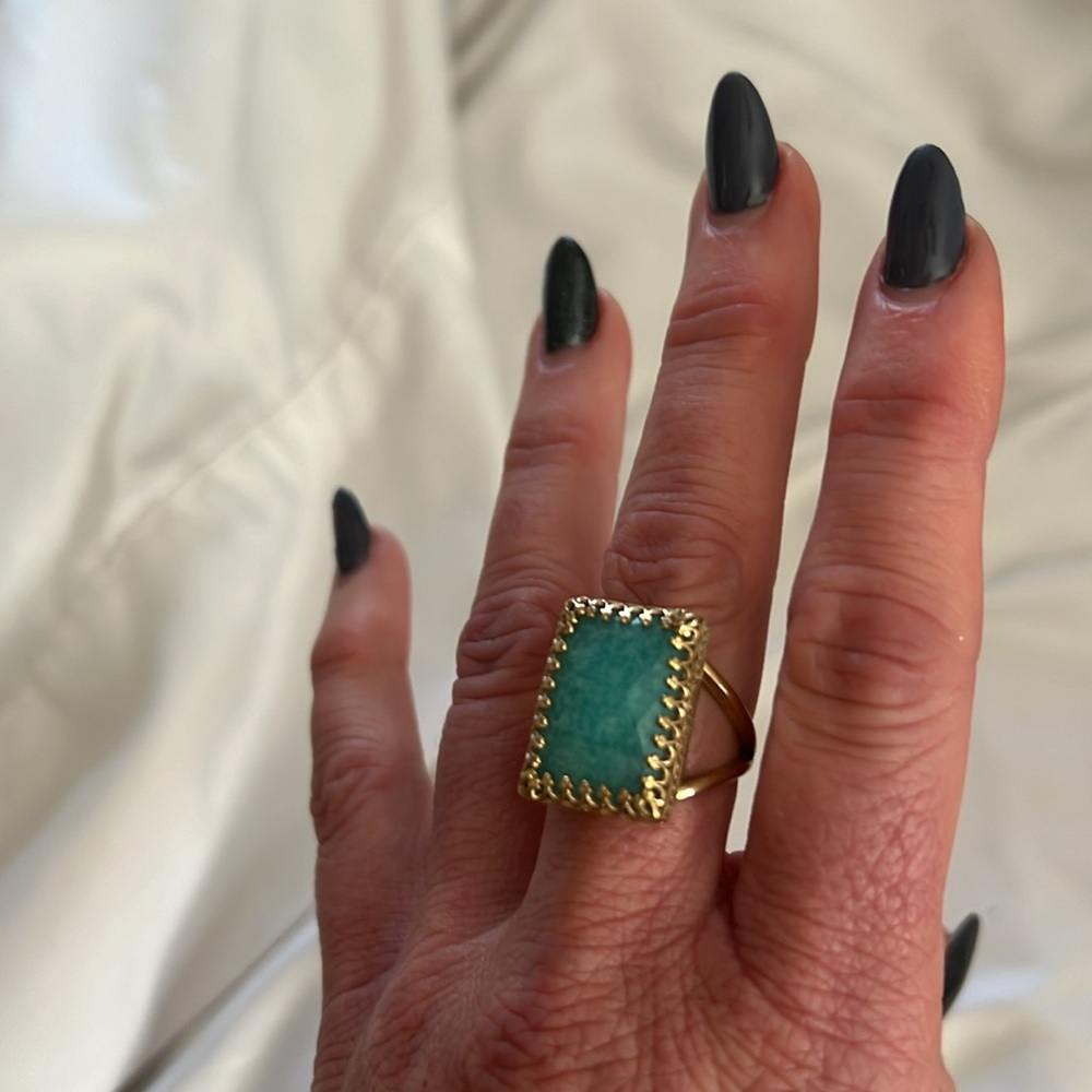 Amazonite And Gold Tone Ring. A Statement For Sur… - image 3